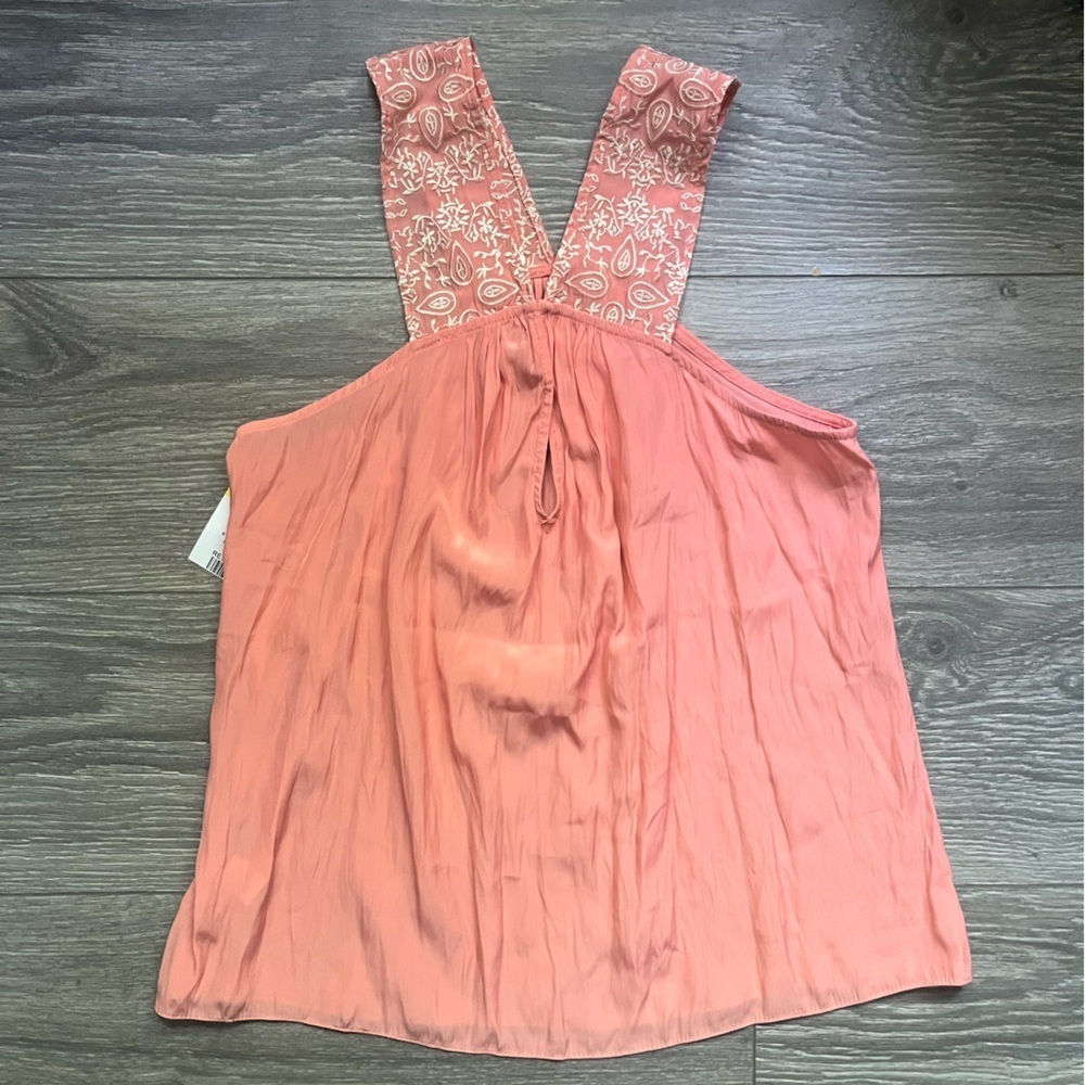 NEW Ramy Brook Peach Sleeveless Flowy Spring Summer Embroidered Strap Top Size S